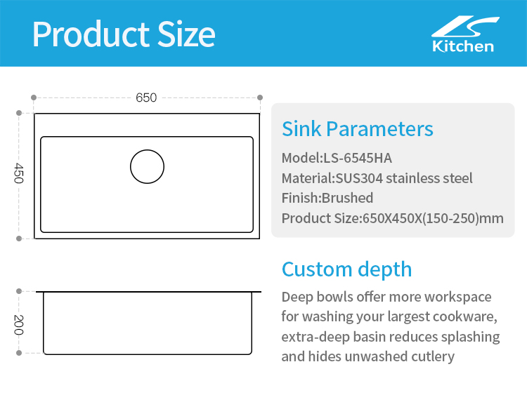 LS-6545HA prix économique fait à la main bol unique cuisine en acier inoxydable sanitaire armoires de cuisine évier